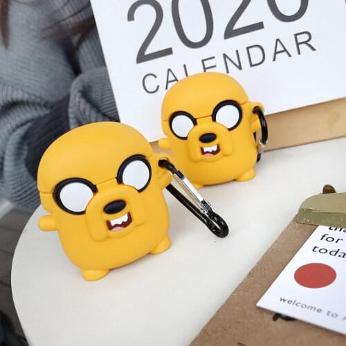 Cartoon Silicone Case for AirPods 1 2 Adventure Time Cute Jake The Dog Earphone Bluetooth Headset Protective Cover With Hook