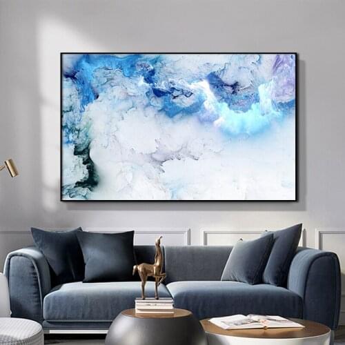 Blue White Abstract Canvas Paintings On The Wall Posters And Prints Modern Cloud Wall Pictures for Living Room Cuadros Decor