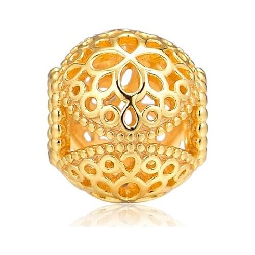 Shine Openwork Flower Charm Fits Charms Bracelets For Woman DIY Jewelry Making Sterling Silver Beads