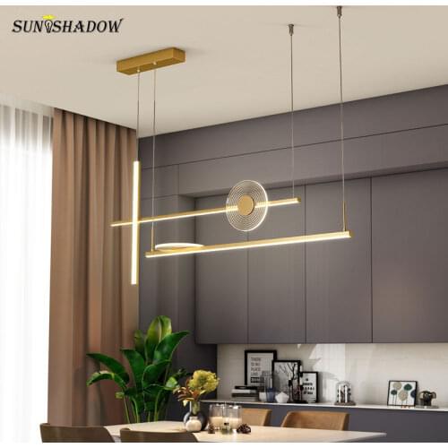 Modern Led Pendant Lamp 100CM Gold&Black Chandelier Pendant Light for Dining room Kitchen Living room Hanging Lamp Luminaires