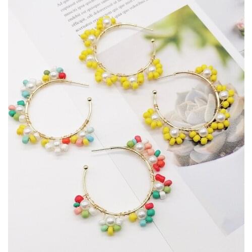 Stylish Lady Geometric C - shaped Earrings Made Of Pure Hand - made Beaded Earrings Colorful Rice Beads Fashion Pendants