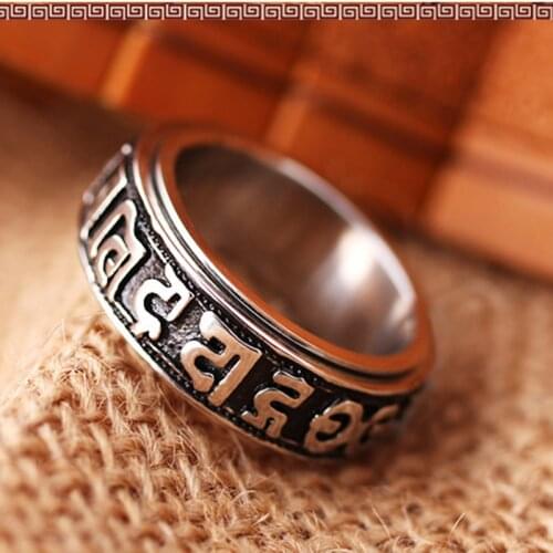 Tibetan Silver Rotating Blessing Ring Can Rotate Power Sanskrit Buddhist Mantra Ring