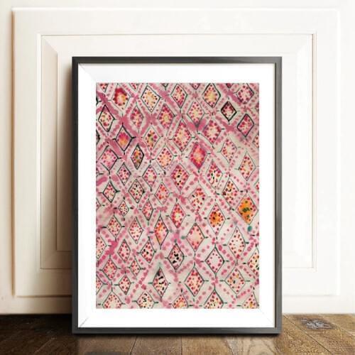 Vintage Pink Rug Art Prints Boho Wall Decor Eclectic Poster , Watercolor Bohemian Canvas Painting Modern Abstract Wall Art