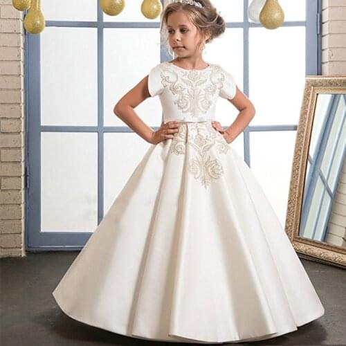 High-quality Flower Girl Dress for Weddings Satin Lace Ball Gown Girl Party Communion Dress Pageant Gown For Girls