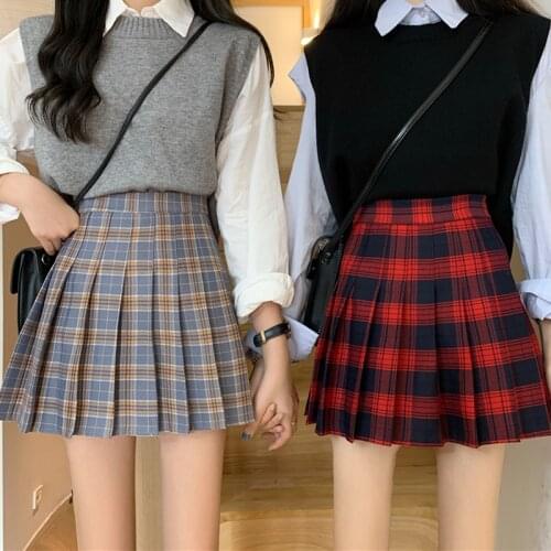2021 Summer Women Skirts Fashion Korean High Waist Plaid Mini Skirt y2k School Girls Sexy Cute Pleated Student Skirt with Zipper