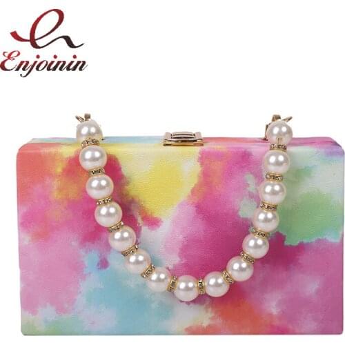 Chic Box Party Clutch Fashion Womens Purses and Handbags Pearl Wrist Strap Chain Shoulder Bag Wedding Evening Bag Desifgner Bag
