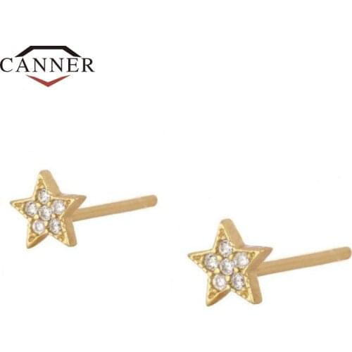 CANNER 100% 925 Sterling Silver Stud Earrings Crystal Zircon Small Cute Earring For Women Piercing Earings Jewelry pendientes