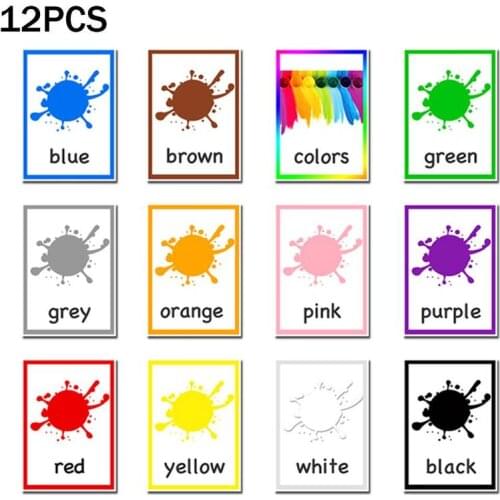 12pcs Color Flash Cards Memory Games Educational Toys Montessori Kids English Learning Word Cards For Children Flashcards
