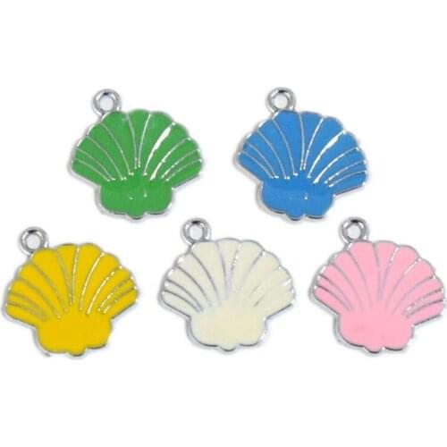 5 Color Cute Scallop Shell Pendant Silver Base Enamel Charms Fashion DIY Handmade Bracelet Necklace Jewelry Accessories