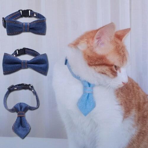 Pets Cat Dog Collar Accessories Necktie Adjustable Small Puppy Bow New Classic Design Neck Strap Denim Color Bowtie Collars