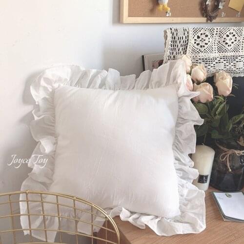 Ins White European Cushion Cover Ruffle 100% Cotton Pillow Covers Princess Style Home Decor Bedding Pillowcase Sofa Cushion