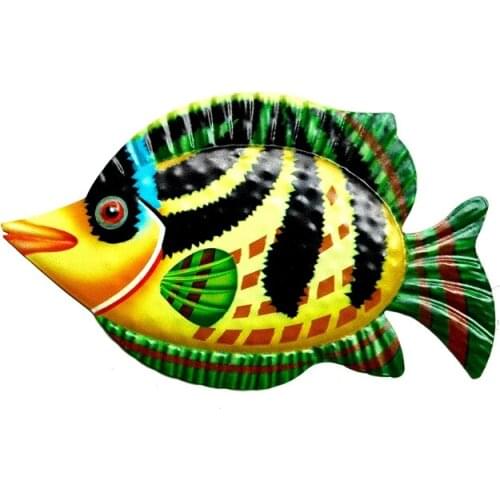 Large Metal Fish Wall Art Decoration Colorful Iron Sea Life Sculpture Statues Garden Hanging Ornament for Balcony Patio Porch