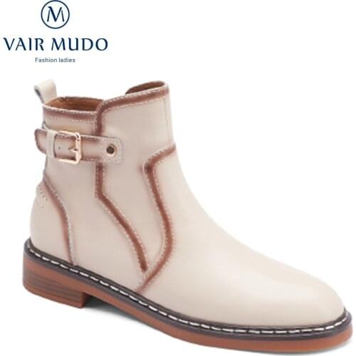 VAIR MUDO Ankle Boots Shoes Women Round Toe Martin Boots Spring/Autumn Concise Solid Adult White Brown Spring Autumn Shoe WM-X64