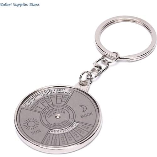 1Pcs 50 Year Calendar Key Chain Mini Metal Ring Compass Keyring Keyfob Hiking Camping Outdoor Sports Survival Tools