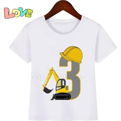 Baby Kids Cartoon Excavator Birthday Name Print T Shirt Children Birthday Number T-shirts Boy&Girl Funny Gift Tshirt Present