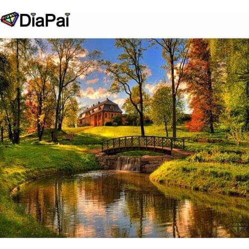 DIAPAI 5D Diy Diamond Painting Cross Stitch "Bridge house tree" Home Decor Full Rhinestones Inlay Diamond Embroidery A25296