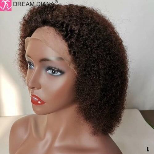 DreamDiana Brazilian Curly Lace Front Wig 180 Density Remy Afro Kinky Curly Wig Human Hair Glueless 13x4 Lace Frontal Brown Wig