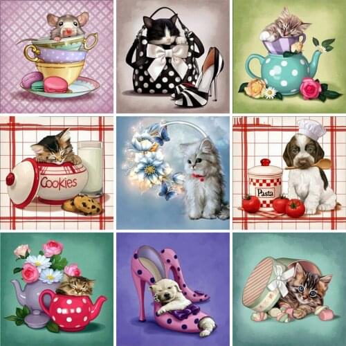 EverShine Diamond Full Square Cat Cross Stitch Diamond Embroidery Sale Cartoon Rhinestones Art Hobby Gift Home Decor Decoration