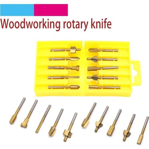 10pcs 1/8" HSS Titanium Router Bits Files Wood Cutter Milling Fits Engraving Machine Knife Sharpening Dremel Rotary Tools