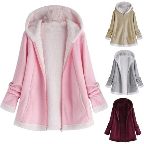 50% Hot Sales Plus Size Women Solid Color Long Sleeve Zipper Pockets Mohair Fleece Warm Coat