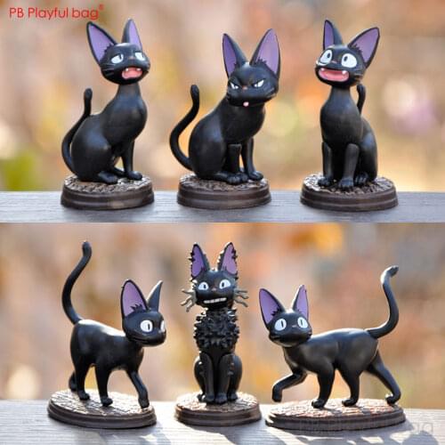 Playful bag 6pcs Cute Black Cats JiJi figure PVC Collectible Model Anime Action figure Mini Cats Toys model Little Ornament HG32