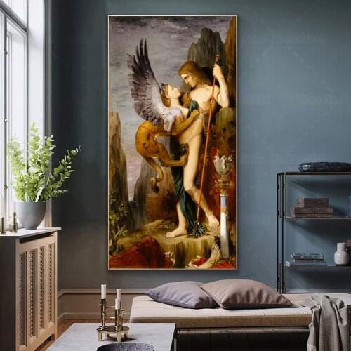 Oedipus and The Sphinx Famous Art By Gustave Moreau Canvas Painting Wall Decoration for Living Room