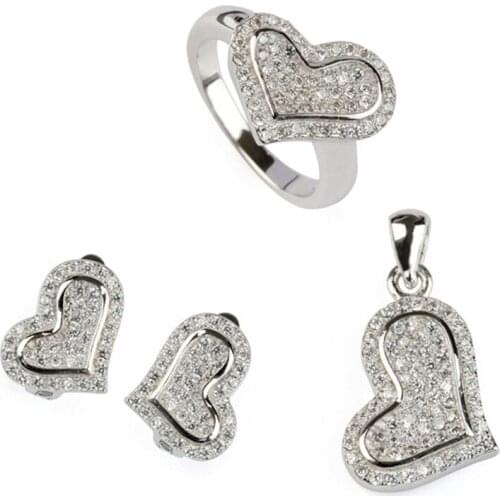 SHUNXUNZE best sell jewelry sets women Engagement wedding set(ring/earring/pendant) White Cubic Zirconia Rhodium Plated R3158set