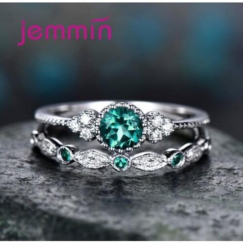 Delicate Fashion 2 Pcs Women Wedding Ring Set Sparkling Perfect Cut Zircon Stone Rings Female Couple Party Jewelry Silver