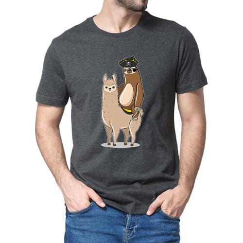 Summer Pirate Sloth Riding Llama Funny Sloth Mens 100% Cotton Short Sleeve Novelty T-Shirt Fashion Women Top Tee Streetwear