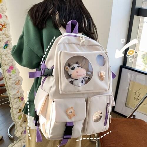 Multifunctional Backpack Canvas Women Cute Backpacks Cow Pendant School Bag Backpacks Shoulder Bag Girls School Backapck Female