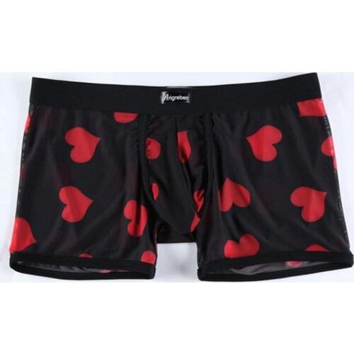 Mens Underwear New Sexy Hot Red Lip Mesh Love Low Waist Nylon Soft And Comfortable Breathable Fashion Casual Daily Boxer
