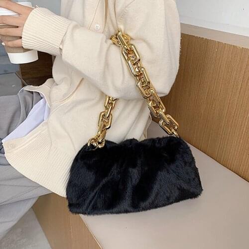 Soft Faux Fur Shoulder Bags for Women 2020 Winter Branded Trend Handbags Womens Designer Trending Chain Handbags and Purses