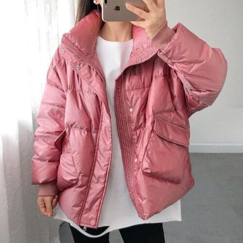 New Winter Women Fashion Korean Jacket Coats Vintage Cotton-padded Warm Coat Loose Stand Collar Short Oversize Parkas Outwears