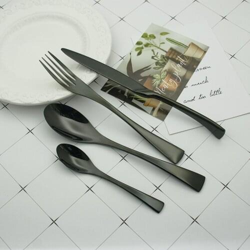 Stainless steel Steak Knife Black Sharp Knives set Table Fork Dinner Spoon Teaspoon Restaurant Cutlery Flatware Kitchen 6pcs/set