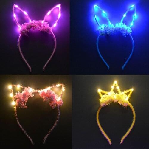 Flashing Flower Crown Bunny Fox Cat Ear Hair Hoop Glow String Light Headband Valentines Day Easter Wedding Birthday Party Gift
