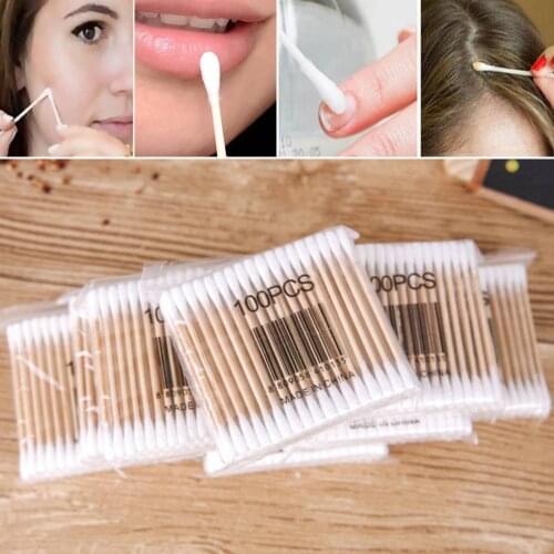 100Pcs Disposable Cotton Swab Applicator Q-tip Swabs Bamboo Handle Sturdy Removing Tools Micro Brushes Wood Cotton Buds Swabs
