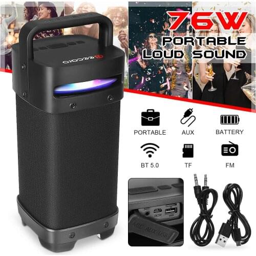 Portable Bluetooth 5.0 tws Speakers 76W Loud Outdoor Speakers with Subwoofer FM Radio LED Lights HIFI Stereo Sound Boombox