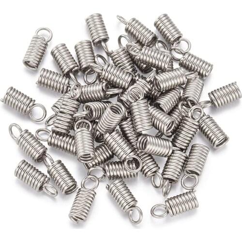 50pcs Stainless Steel Spring Crimp With Hook Coil End Cap Tip Cord Terminator DIY Bracelet Necklace Connectors Jewelry Findings