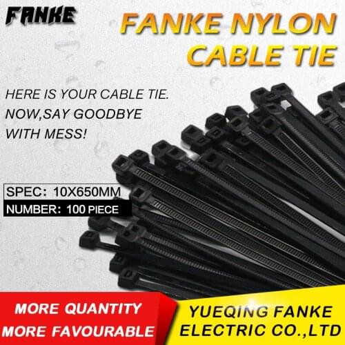 100Pcs/Pack 10*650mm high quality Width9.0mm Black color National Standard Self-locking Plastic Nylon Cable zip Tie,Wire Zip Tie