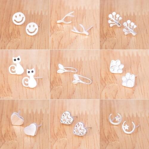 MEYRROYU Sterling Silver Newly Arrival Small Stud Earrings Different Models Anti-allergy Handmade Jweelry Accessories For Women