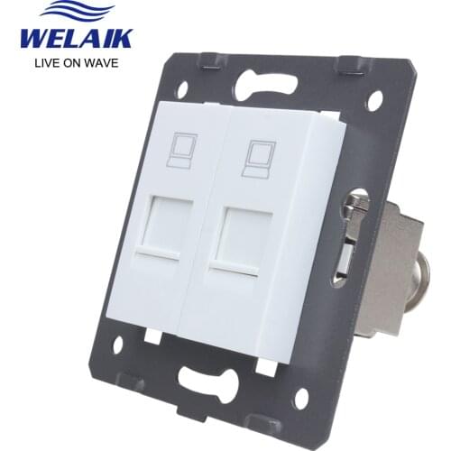 WELAIK EU Standard-Gigabit 2*CAT6A Super-shielded-Computer RJ45 Socket-DIY Parts-Wall Without-Glass-Panel A82COCJW