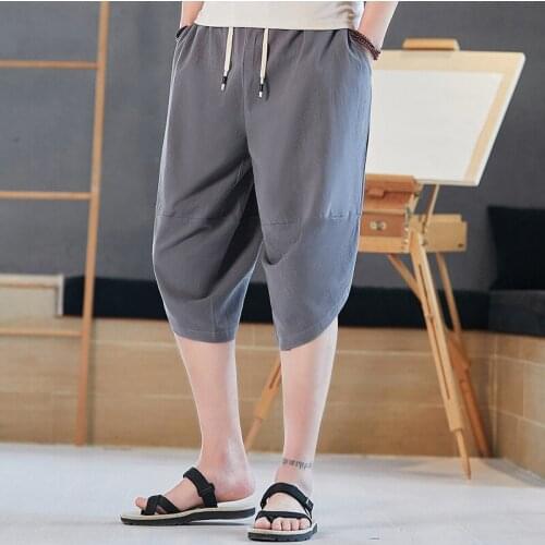 Men Cotton Linen Pants Drawstring Waist Ethnic Thailand Nepal Pocket Loose Holiday Pants Casual Harem Sweatpants Trousers