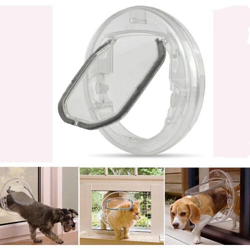 Pet Dog Door 4 Ways Round Household Cat Gates Lockable Security Cat Entrance Glass Window Puppy Flap Plastic Cat House Hole Door