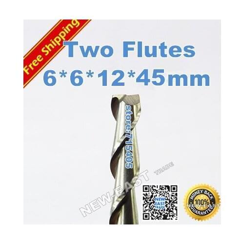 6*6*12*45, 10pcs ,6mm two flutes spiral carbide bits, for acrylic ,PVC,MDF,Aluminum wood cnc router bits