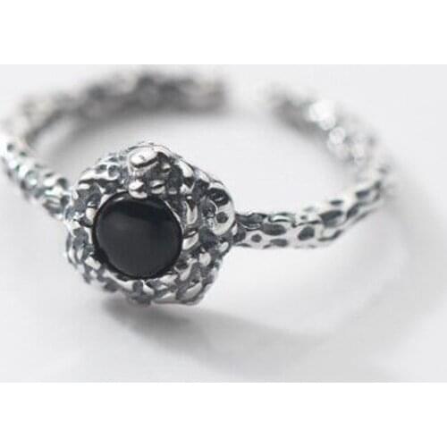 Vintage Silver Color Black CZ Rings for Women Men Irregular Adjustable Finger Ring Wedding Unisex Jewelry Fashion Accessories