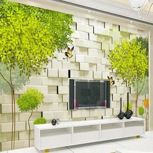Wellyu Customized large wall painter with fresh abstract big tree brick wall 3D stereo TV background wall wallpaper