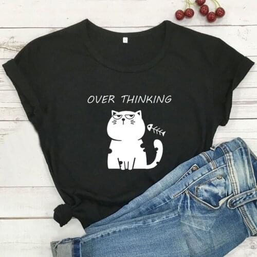 Femme White Cotton Tshirt Women Top Loose Camiseta Mujer Overthinking Funny T Shirts Women Short Sleeve O-neck Tee Shirt