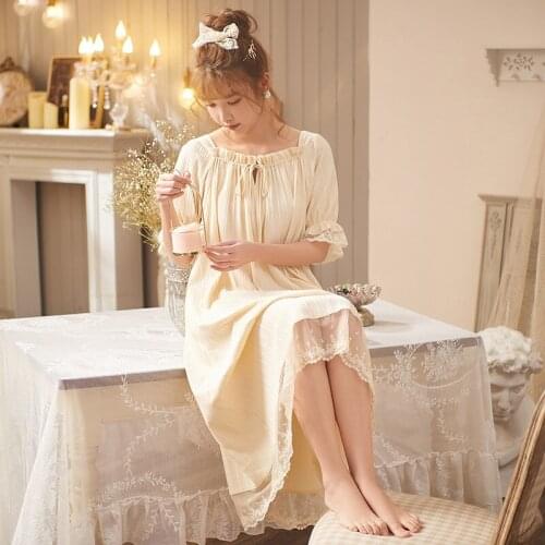 Roseheart Women Homewear Khaki Sexy Sleepwear Night Dress Lace Cotton Nightwear Nightgown Sleepwear Luxury Female Lovely Gown