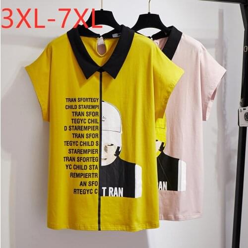 New 2021 summer plus size tops for women large loose short sleeve print letter cotton T-shirt yellow pink 3XL 4XL 5XL 6XL 7XL