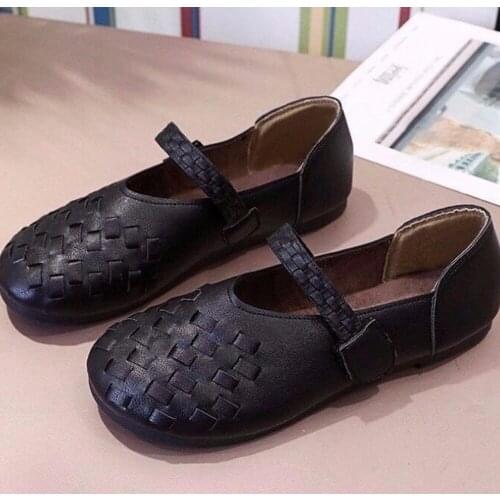 Womens Loafers Autumn Flat Shoes Round Head Shallow Mouth Single Shoes Zapatos De Mujer Casual Weaving Grandma Shoes